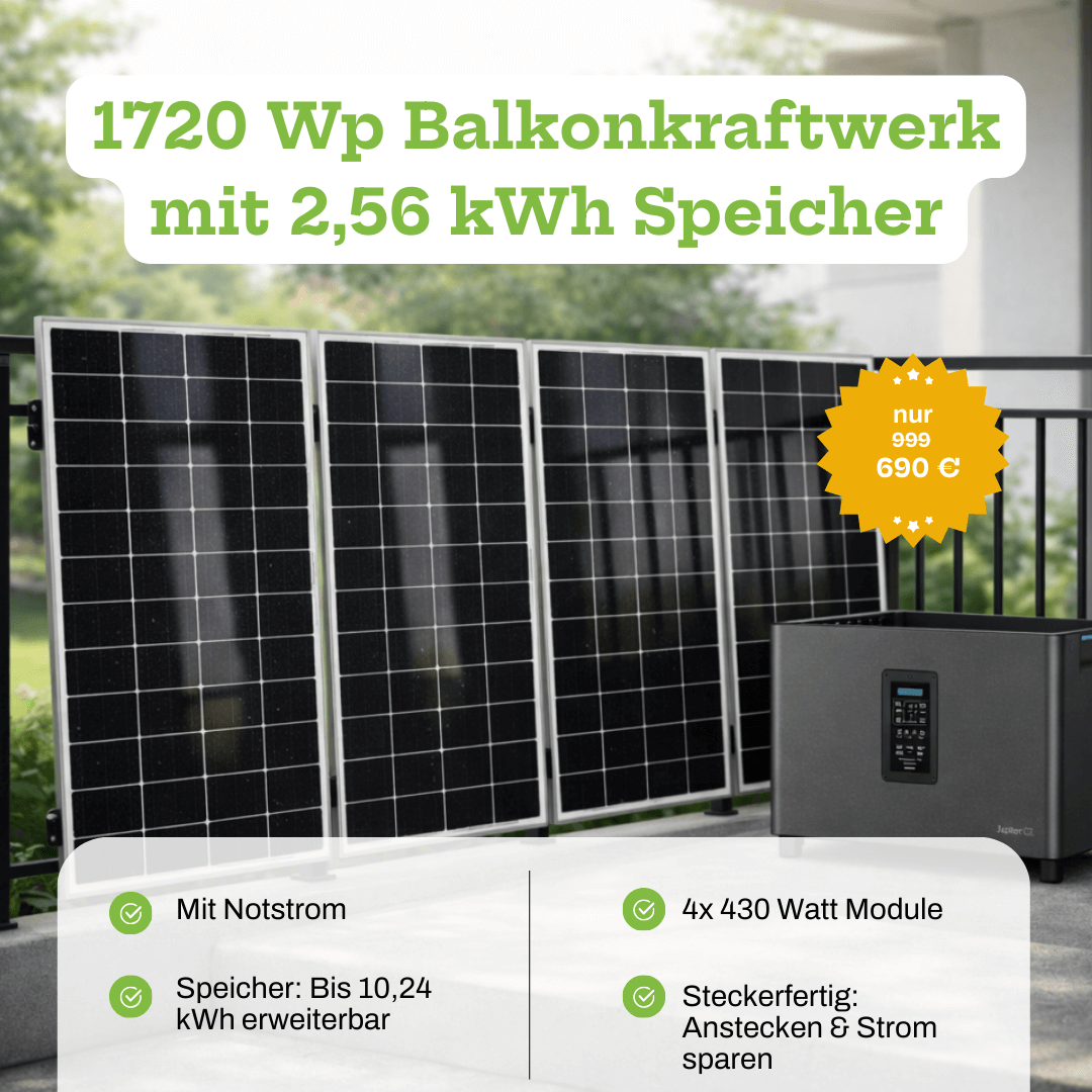 Balkonkraftwerk 1720 Wp mit Speicher DE