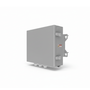 Huawei Backup Box-B1 3-phasig 3PH Netzumschaltbox, abgebildet aus einem leichten Winkel, sodass die rechte Seite sichtbar ist, auf weißem Hintergrund.