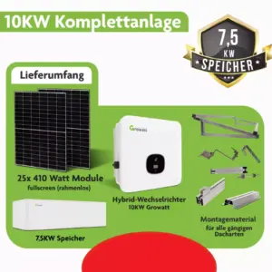 Komplettanlage 10KW mit Speicher (7,5KW) und Montagematerial