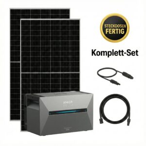 910Wp Balkonkraftwerk mit 1,6kWh Speicher Anker SOLIX 2 E1600 Pro, abgebildet aus einem leichten Winkel, sodass die rechte Seite sichtbar ist, auf weißem Hintergrund.