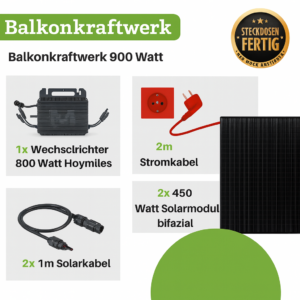 900 Wp Balkonkraftwerk bifaziale fullblack Glas-Glas Module WLAN Komplettset