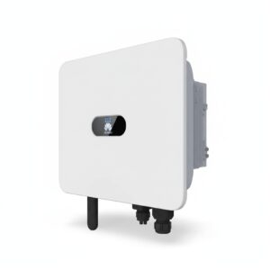 Huawei Hybrid-Wechselrichter, abgebildet aus einem leichten Winkel, sodass die rechte Seite sichtbar ist, auf weißem Hintergrund.