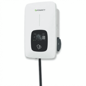 Growatt Thor Wallbox, sodass die rechte Seite sichtbar ist, auf weißem Hintergrund.