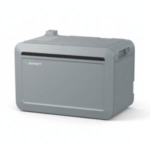 Growatt NEXA 2000 Erweiterungsbatterie, abgebildet aus einem leichten Winkel, sodass die rechte Seite sichtbar ist, auf weißem Hintergrund.