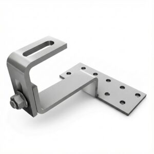 K2 Systems K2 SolidHook Vario 2 Dachhaken, abgebildet aus einem leichten Winkel, sodass die rechte Seite sichtbar ist, auf weißem Hintergrund.