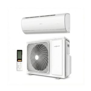 Viessmann Vitoclima 300-S Klimagerät Heizgerät, abgebildet aus einem leichten Winkel, sodass die rechte Seite sichtbar ist, auf weißem Hintergrund.