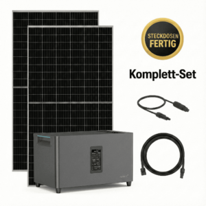 860Wp Balkonkraftwerk mit 2,56kWh Speicher Marstek Jupiter C Plus Komplettset inklsuive Kabeln abgebildet.