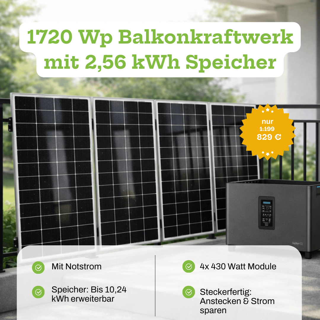 Balkonkraftwerk 1720 Wp mit Speicher
