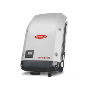 Fronius Symo 20.0-3 M Drei-Phasen Solar Wechselrichter, sodass die rechte Seite sichtbar ist, auf weißem Hintergrund.