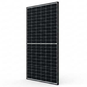 Suntech 450 Watt Solarmodul STP450S-I54-Nsh+ Black Frame Bifazial Doppelglas, sodass die rechte Seite sichtbar ist, auf weißem Hintergrund.