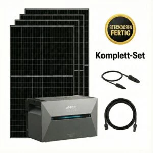 1820Wp Balkonkraftwerk mit 1,6kWh Speicher Anker SOLIX 2 E1600 Pro, abgebildet aus einem leichten Winkel, sodass die rechte Seite sichtbar ist, auf weißem Hintergrund.