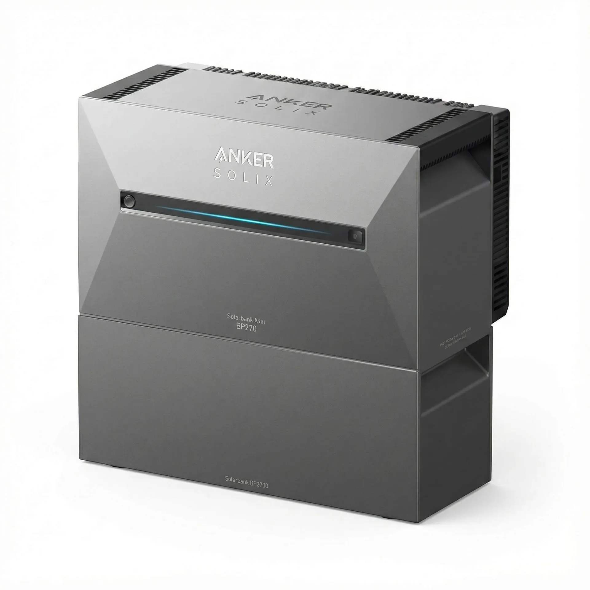 Anker SOLIX BP2700 Erweiterungsakku Solarbank 3, sodass die rechte Seite sichtbar ist, auf weißem Hintergrund.