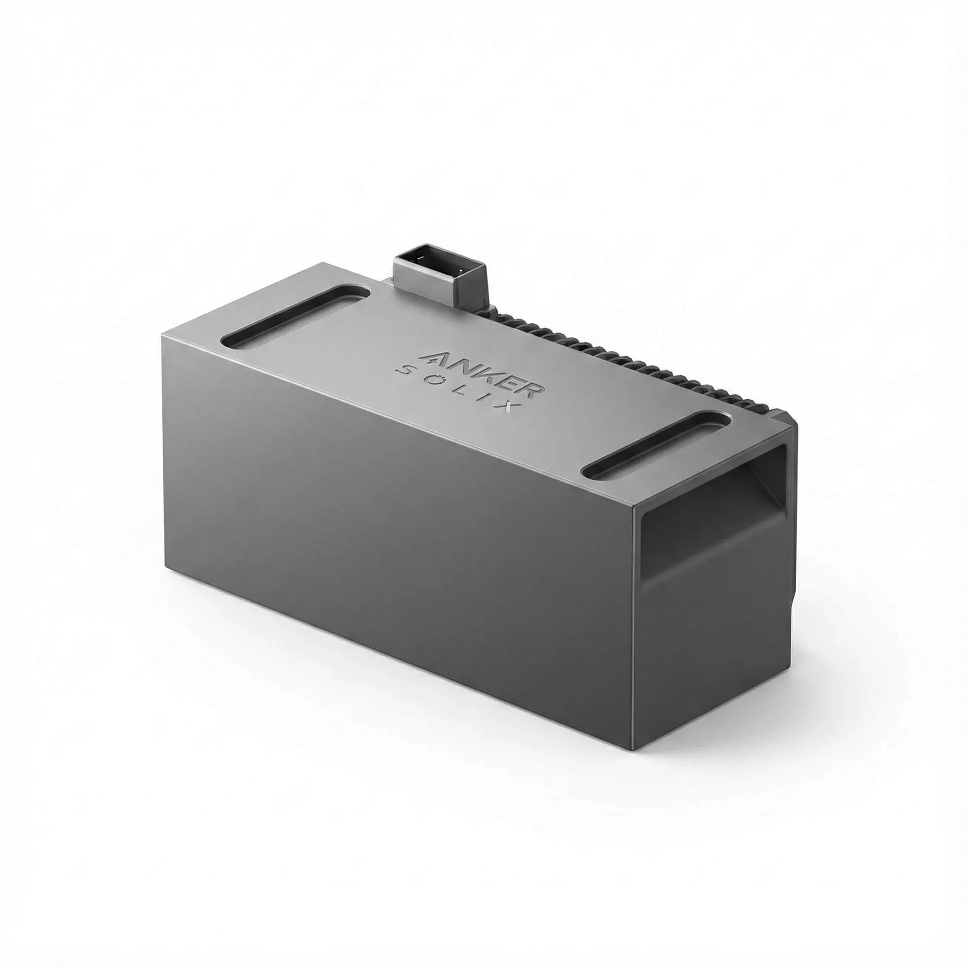 Anker SOLIX BP2700 Erweiterungsakku Solarbank 3, sodass die rechte Seite sichtbar ist, auf weißem Hintergrund.