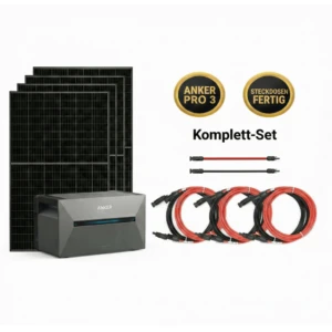1820Wp Balkonkraftwerk mit 2,7kWh Speicher Anker SOLIX Solarbank 3 E2700 Pro, abgebildet aus einem leichten Winkel, sodass die rechte Seite sichtbar ist, auf weißem Hintergrund.