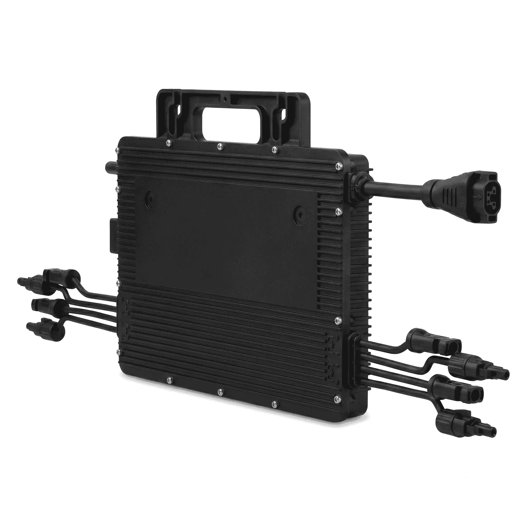 Hoymiles HiFlow Pro HMS-1600-4WB Mikro-Wechselrichter, sodass die rechte Seite sichtbar ist, auf weißem Hintergrund.